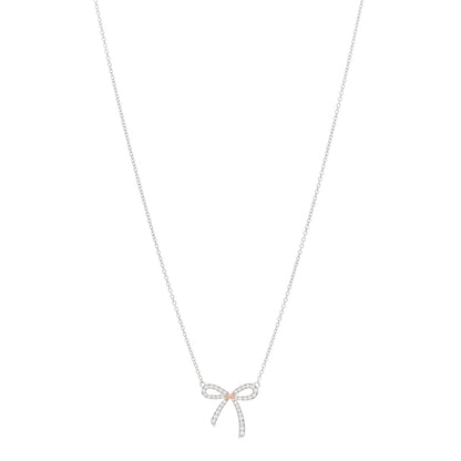 Tiffany Platinum 18K Rose Gold Pink Diamond Mini Bow Pendant Necklace 1 of 5