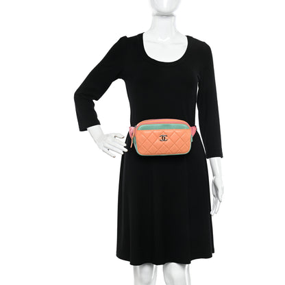 Chanel Goatskin Quilted Tri-Color In & Out Waist Bag Orange Green Pink 2 of 13
