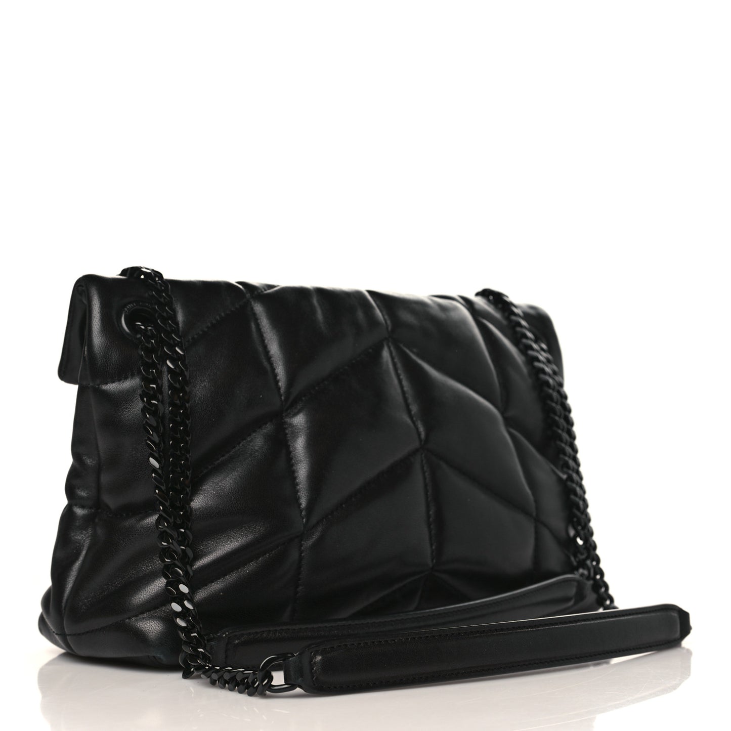 Lambskin Quilted Small Loulou Puffer Monogram Chain Satchel Black