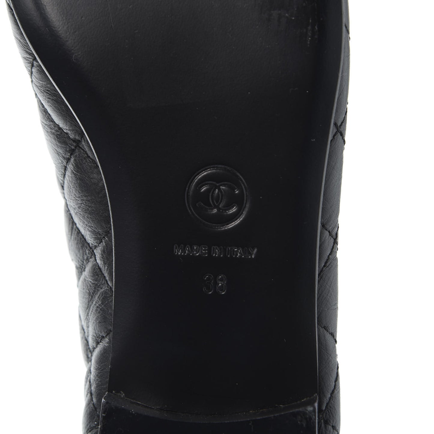 Aged Calfskin Quilted Cap Toe Ballerina Flats 38 Black