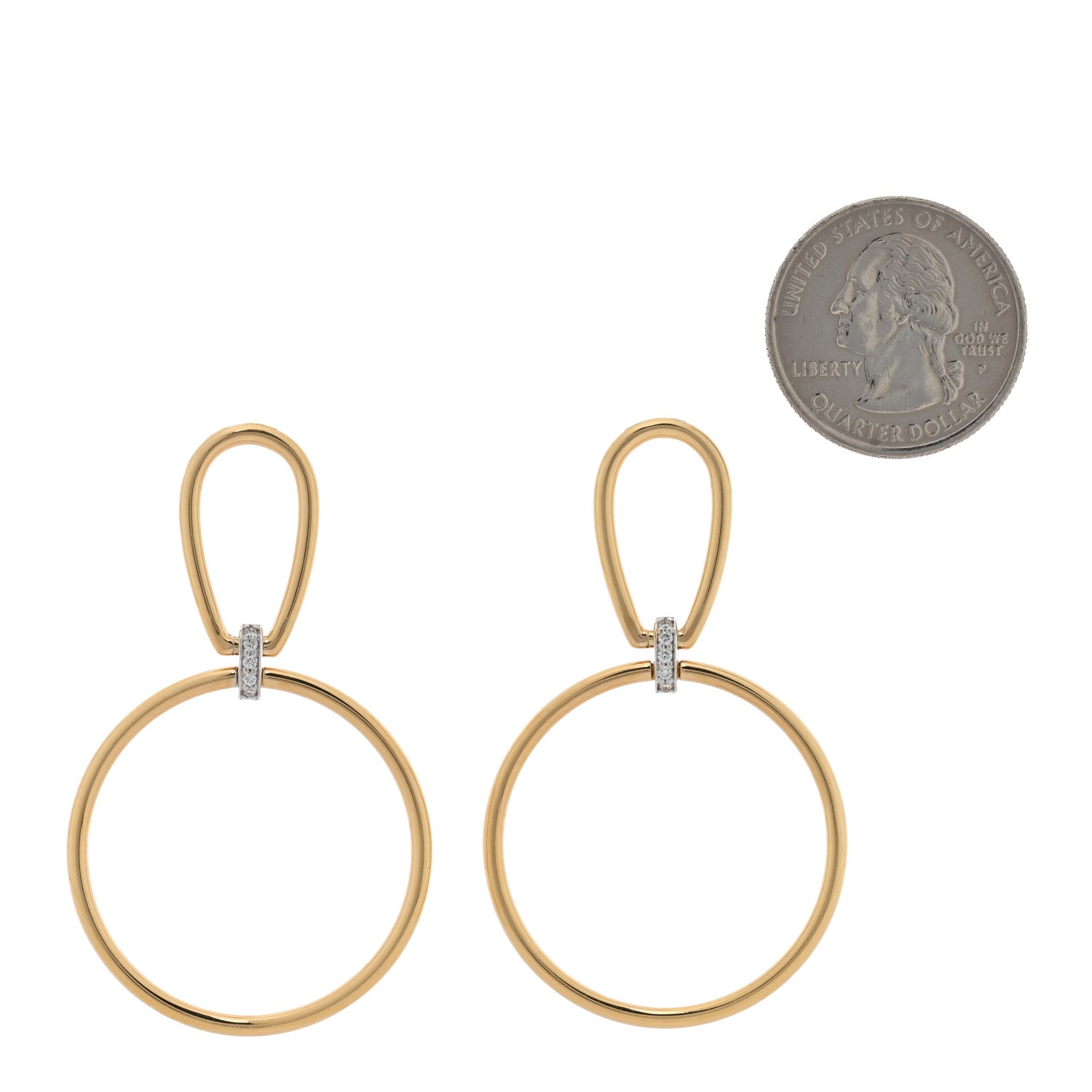 Roberto Coin 18K Yellow White Gold Diamond Open Stirrup and Circle Drop Earrings 2 of 4