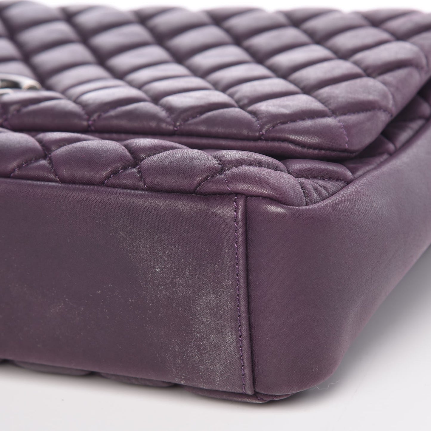 Iridescent Calfskin Quilted Large New Bubble Flap Plum
