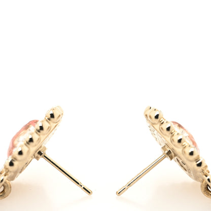 Chanel Metal Square Crystal Pearl CC Drop Earrings Pink Gold 3 of 4