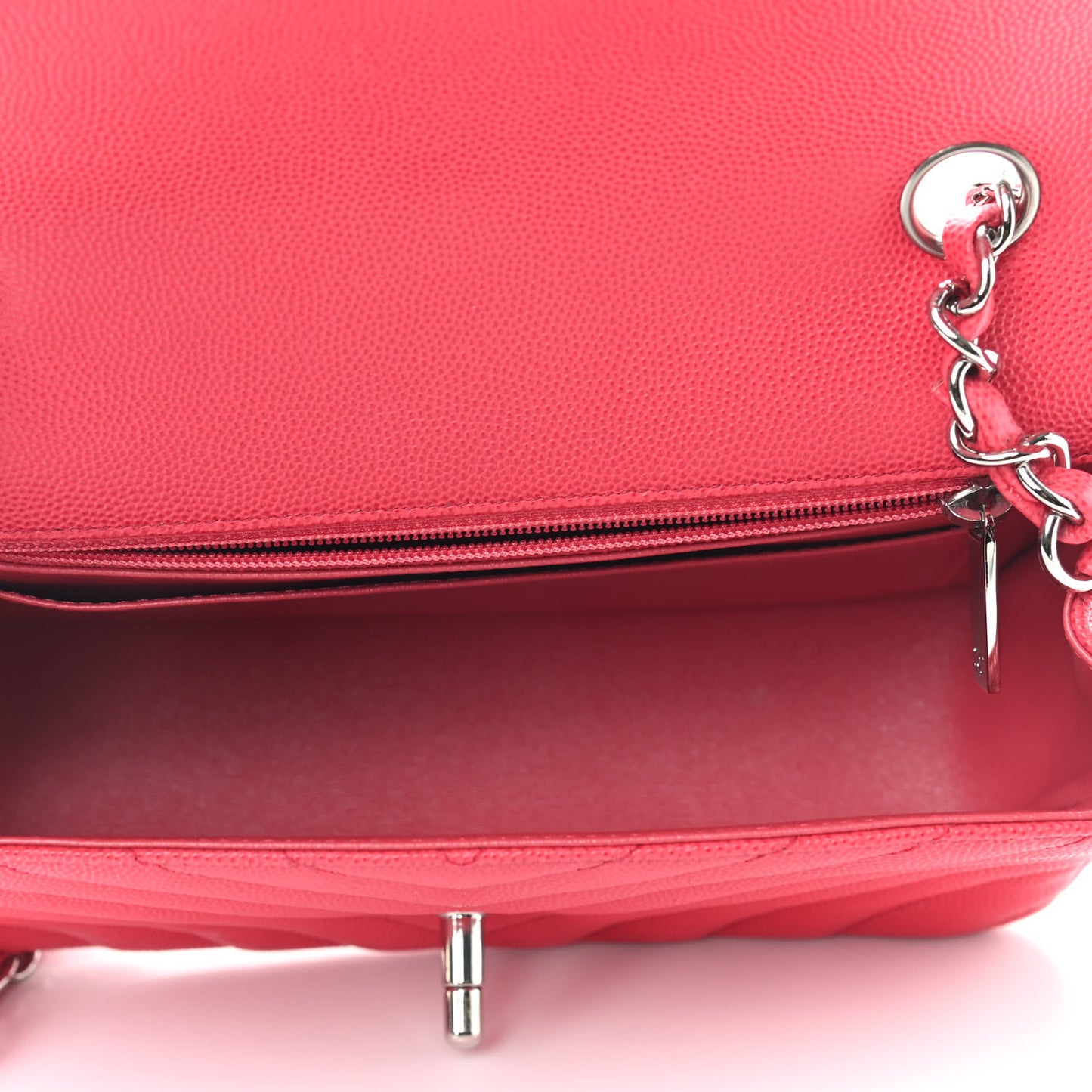 Caviar Chevron Quilted Mini Rectangular Flap Red