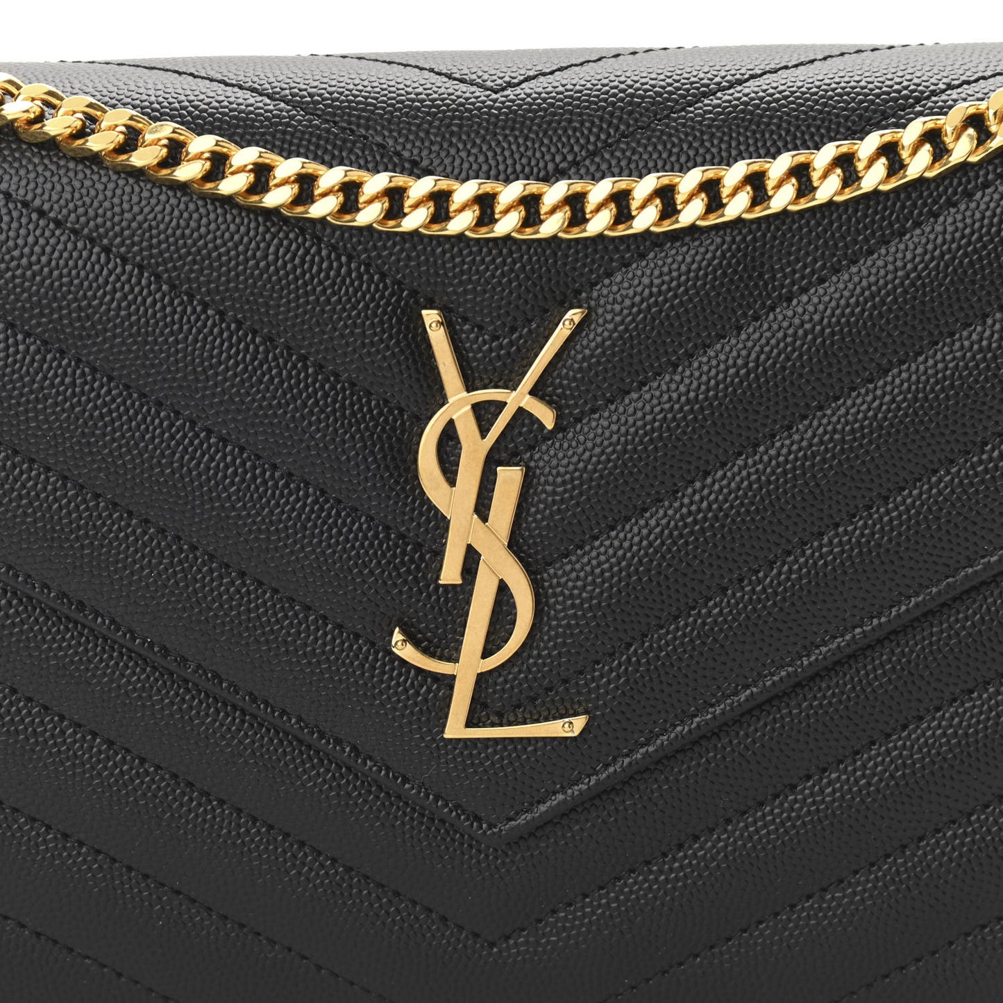 Grain De Poudre Matelasse Chevron Monogram Chain Wallet Black