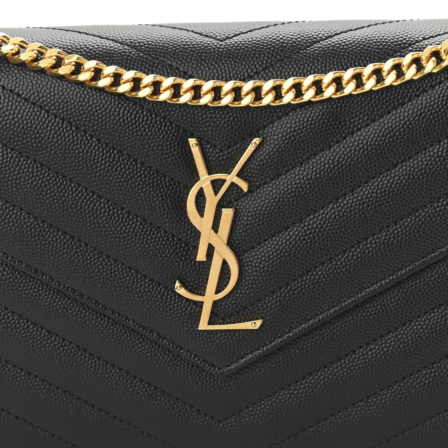 Saint Laurent Grain De Poudre Matelasse Chevron Monogram Chain Wallet Black 6 of 9