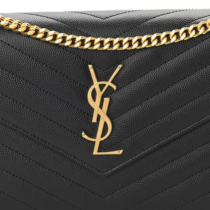 Saint Laurent Grain De Poudre Matelasse Chevron Monogram Chain Wallet Black 6 of 9