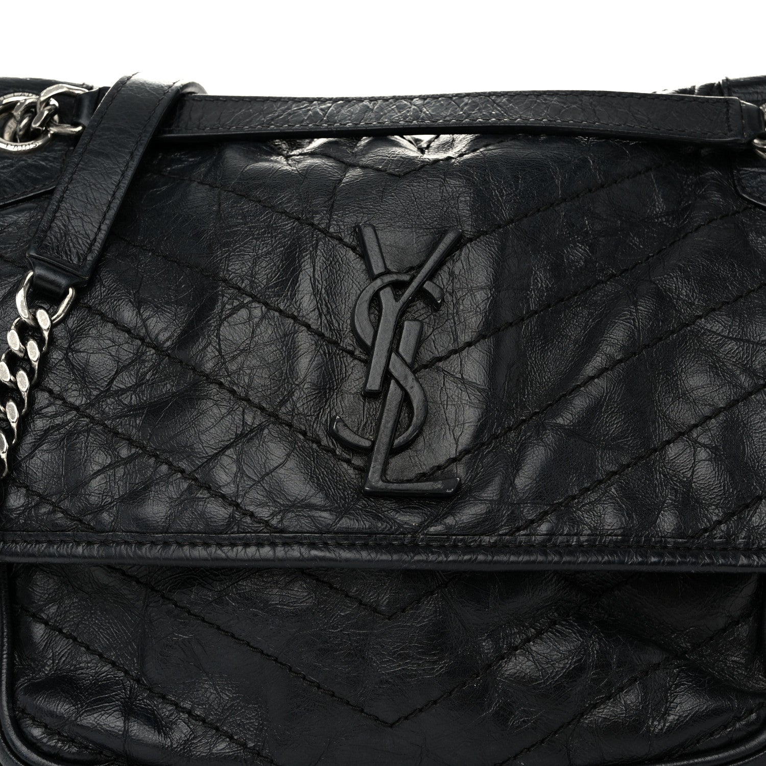 Saint Laurent Crinkled Calfskin Matelasse Monogram Medium Niki Chain Satchel Black 8 of 10