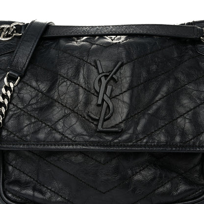 Saint Laurent Crinkled Calfskin Matelasse Monogram Medium Niki Chain Satchel Black 8 of 10
