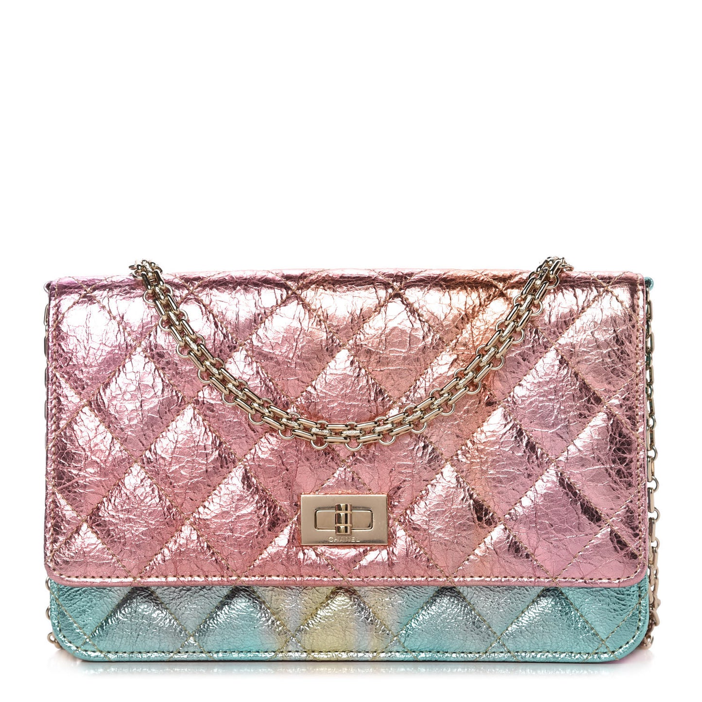 Metallic Goatskin Quilted 2.55 Reissue Wallet on Chain WOC Multicolor
