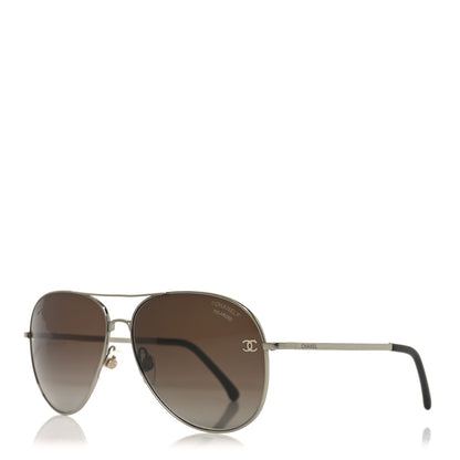 Chanel Metal Polarized CC Aviator Sunglasses 4189-T-Q Silver 1 of 7