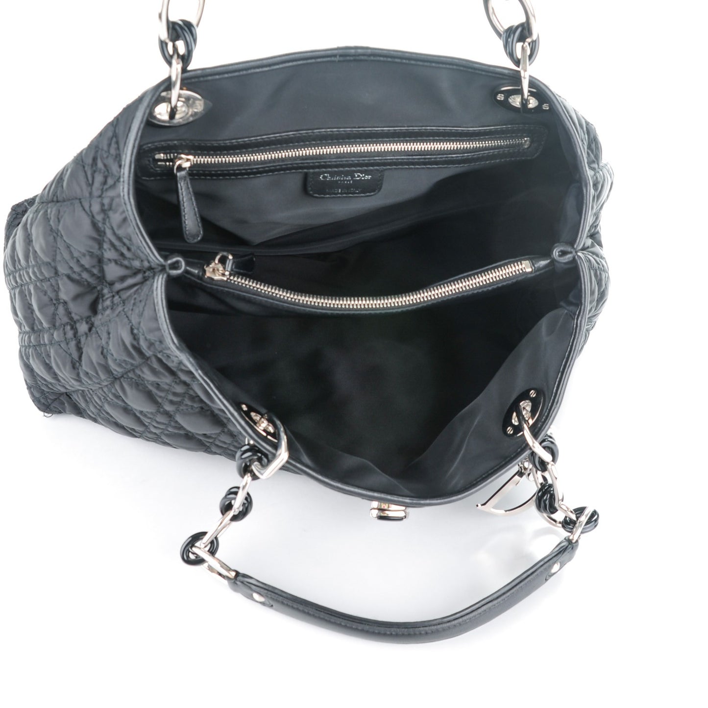 Satin Cannage Charming Lock Flap Shoulder Bag Black