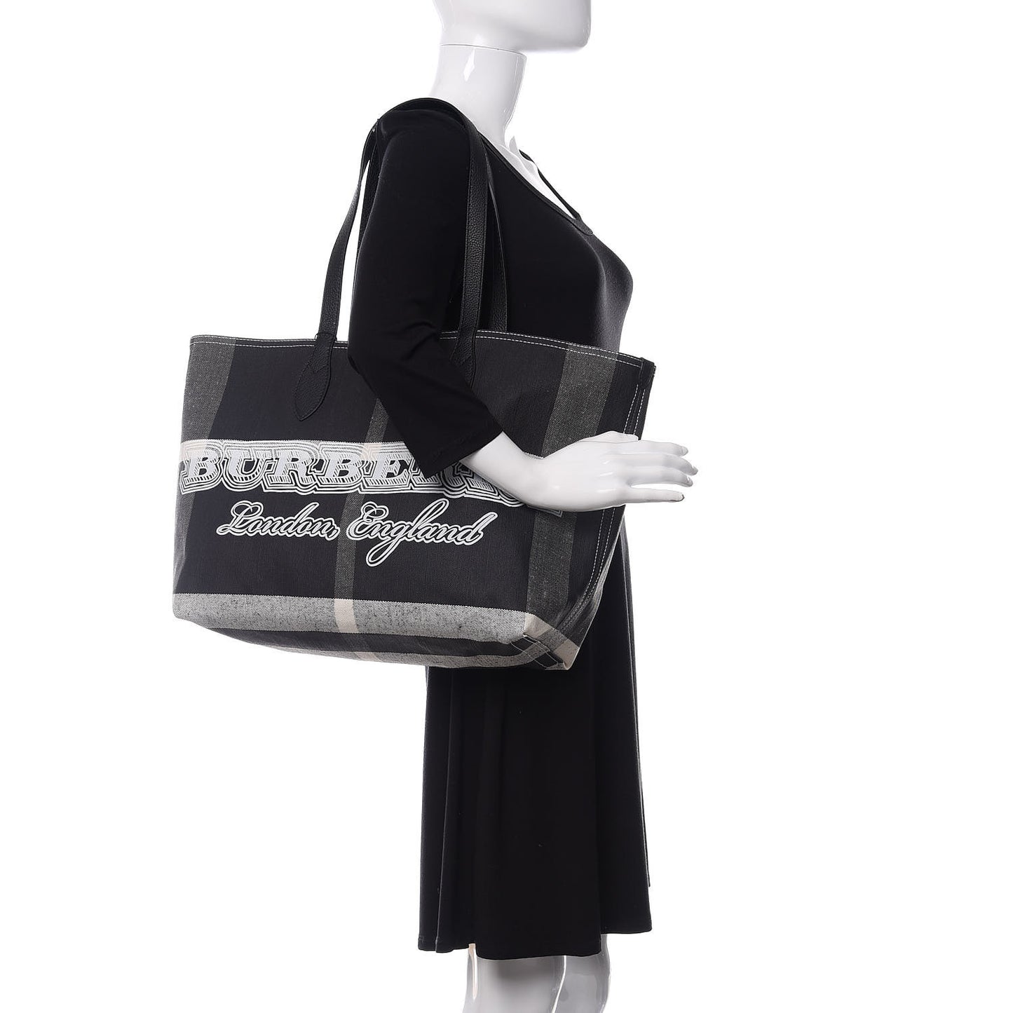 Coated Canvas Mega Check Medium Doodle Tote Black White