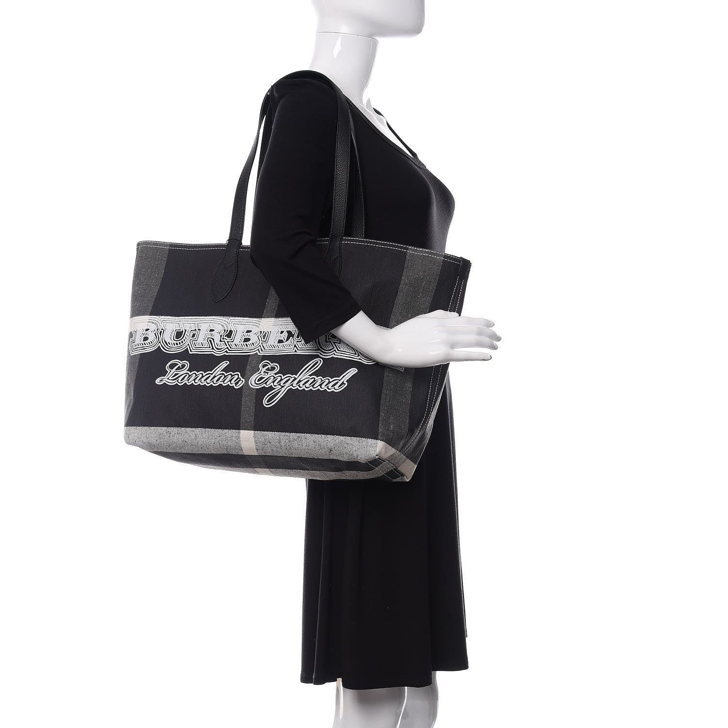 Burberry Coated Canvas Mega Check Medium Doodle Tote Black White 2 of 9