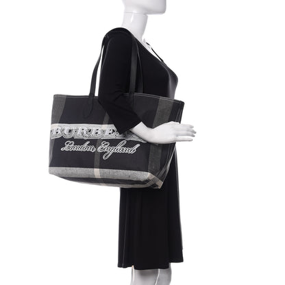 Burberry Coated Canvas Mega Check Medium Doodle Tote Black White 2 of 9