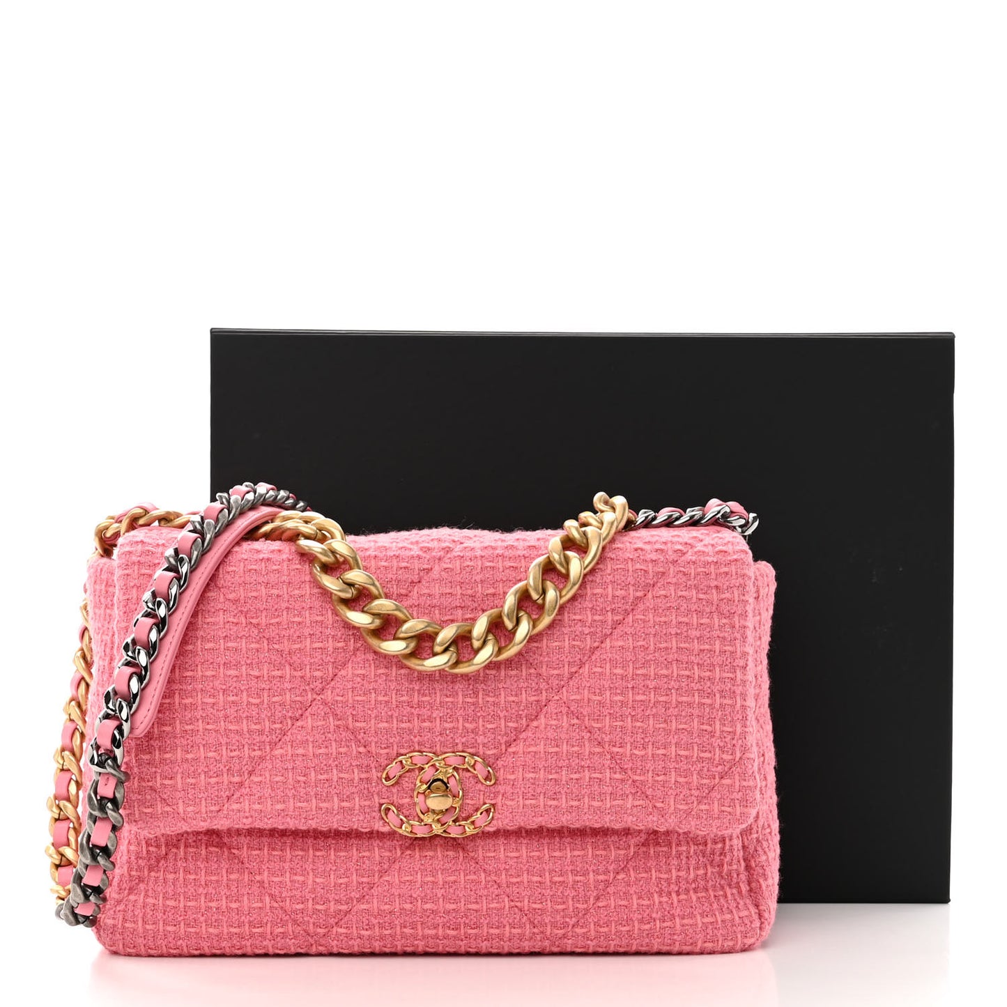 Metallic Tweed Quilted Large Chanel 19 Flap Pink