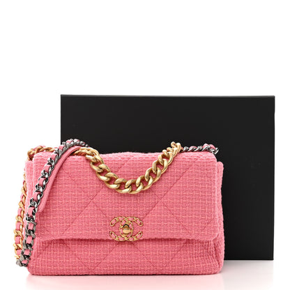 Chanel Metallic Tweed Quilted Large Chanel 19 Flap Pink 11 of 11