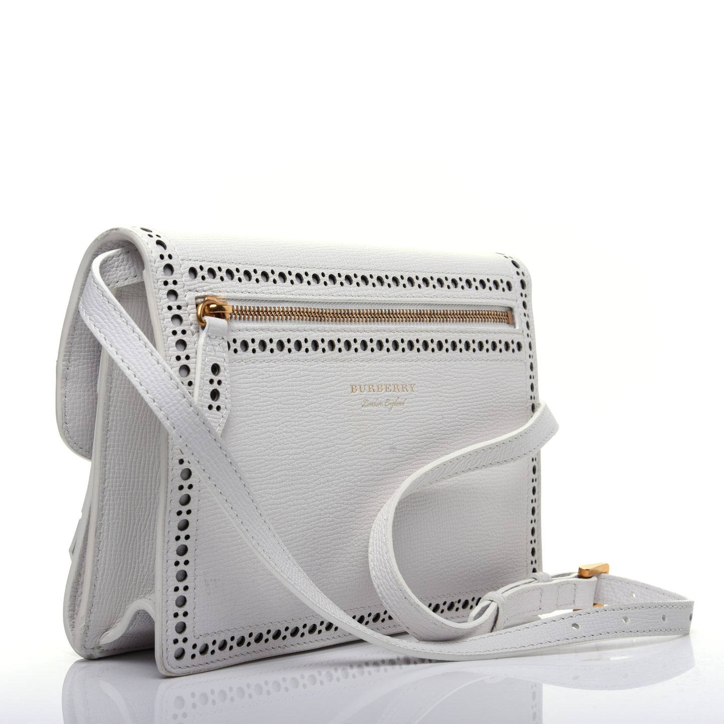 Grainy Calfskin Broguing Tassel Small Macken Crossbody Bag Chalk White