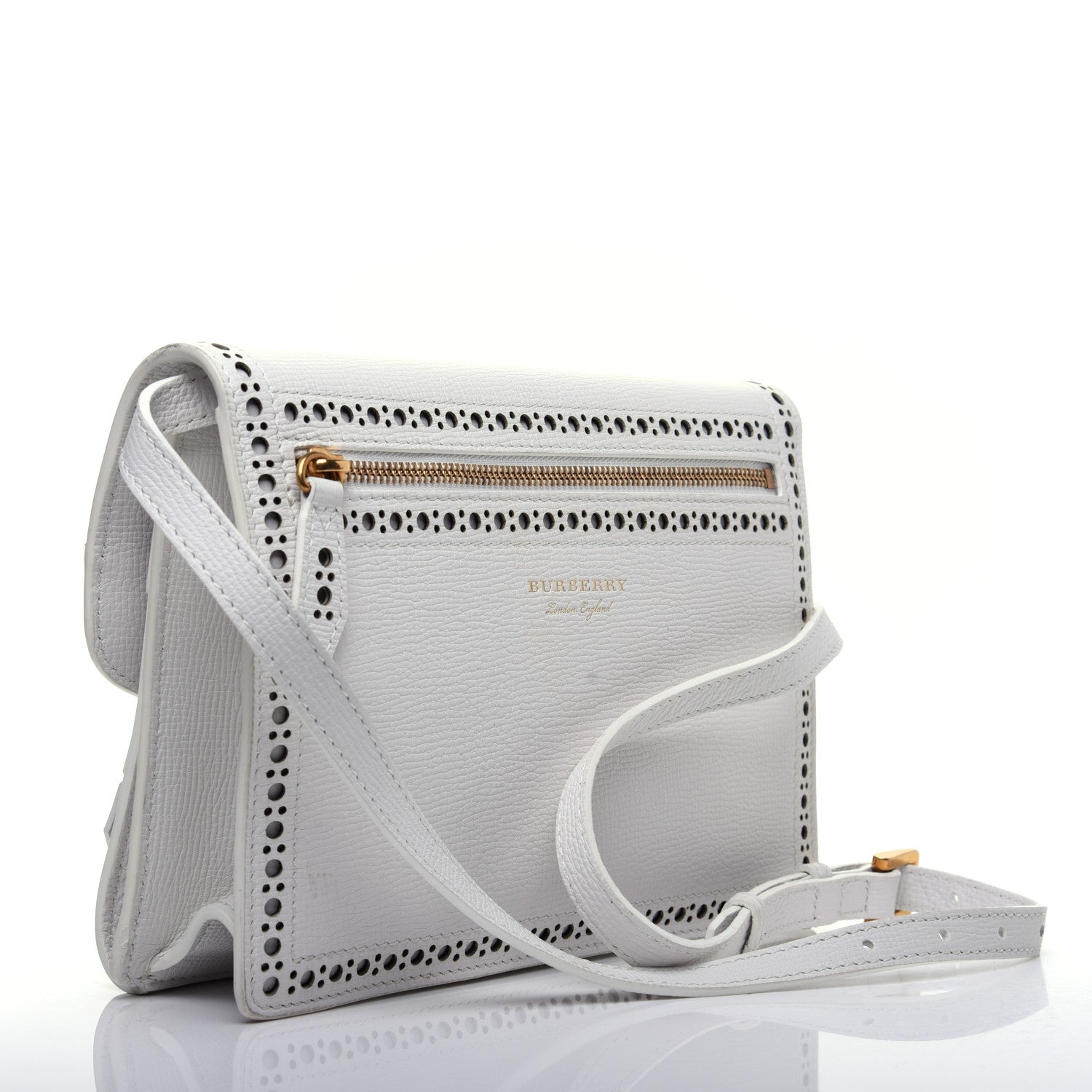 Burberry Grainy Calfskin Broguing Tassel Small Macken Crossbody Bag Chalk White 3 of 13