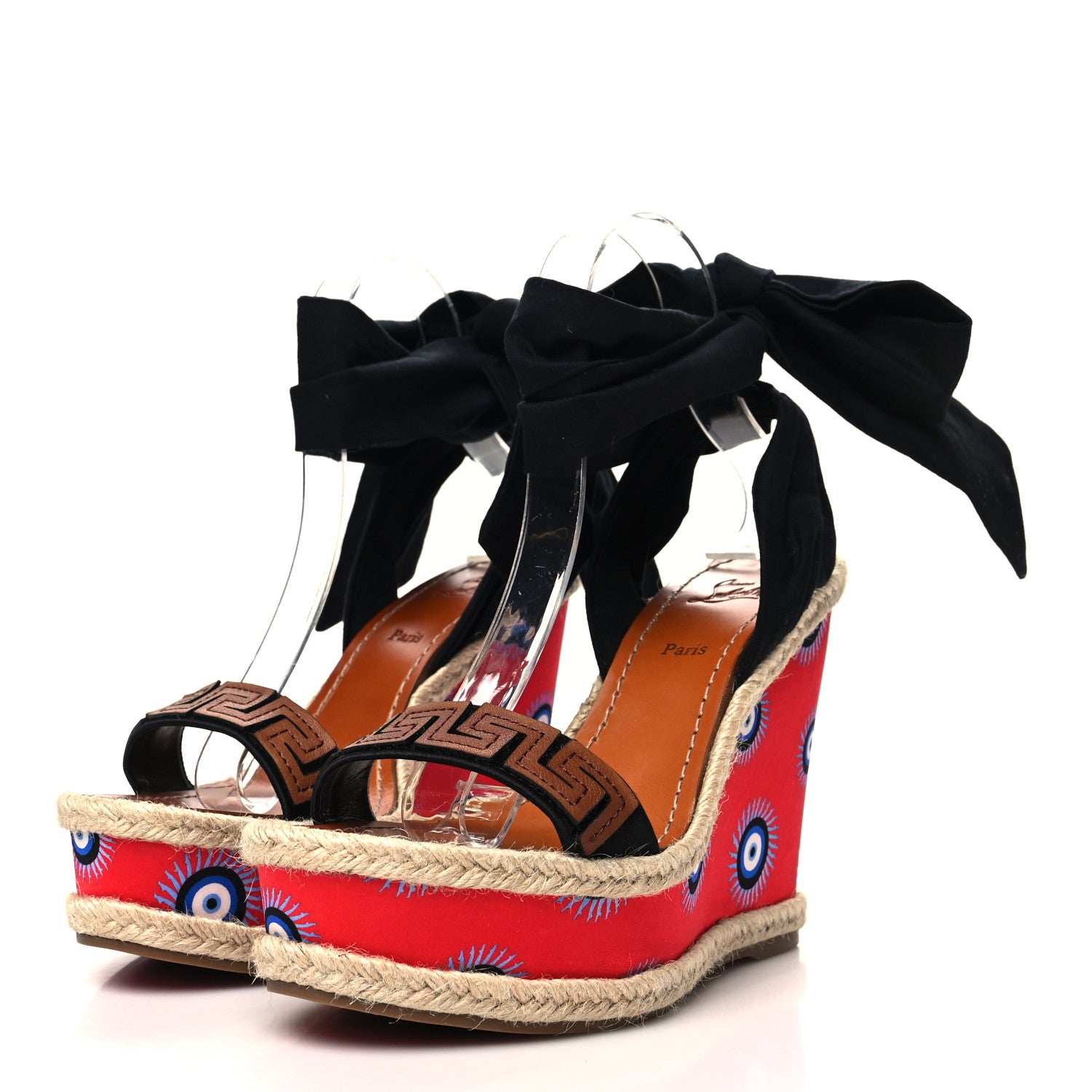 Christian Louboutin Calfskin Des Cyclades Athina Printed 120 Wedge Sandals 38 Black Multicolor 3 of 8