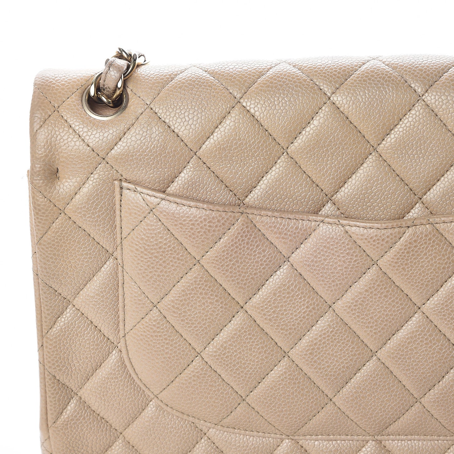 Pearly Caviar Quilted Jumbo Double Flap Beige