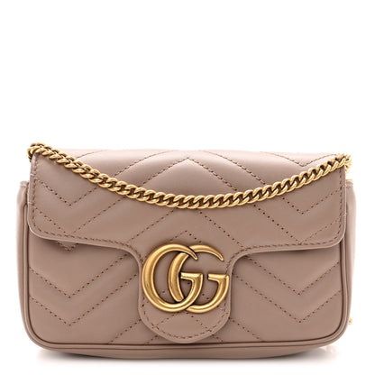 Gucci Calfskin Matelasse Super Mini GG Marmont Shoulder Bag Porcelain Rose 1 of 10