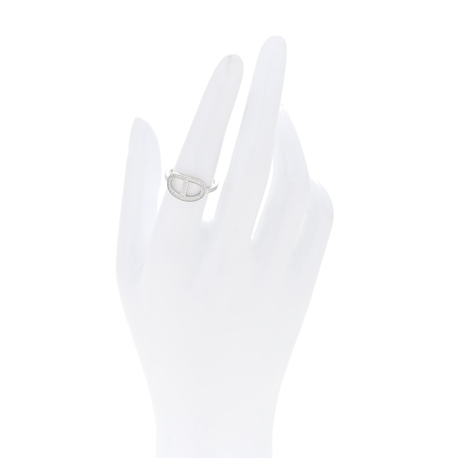 Hermes 18K White Gold Diamond MM Chaine d'Ancre Contour Ring 54 6.75 2 of 6