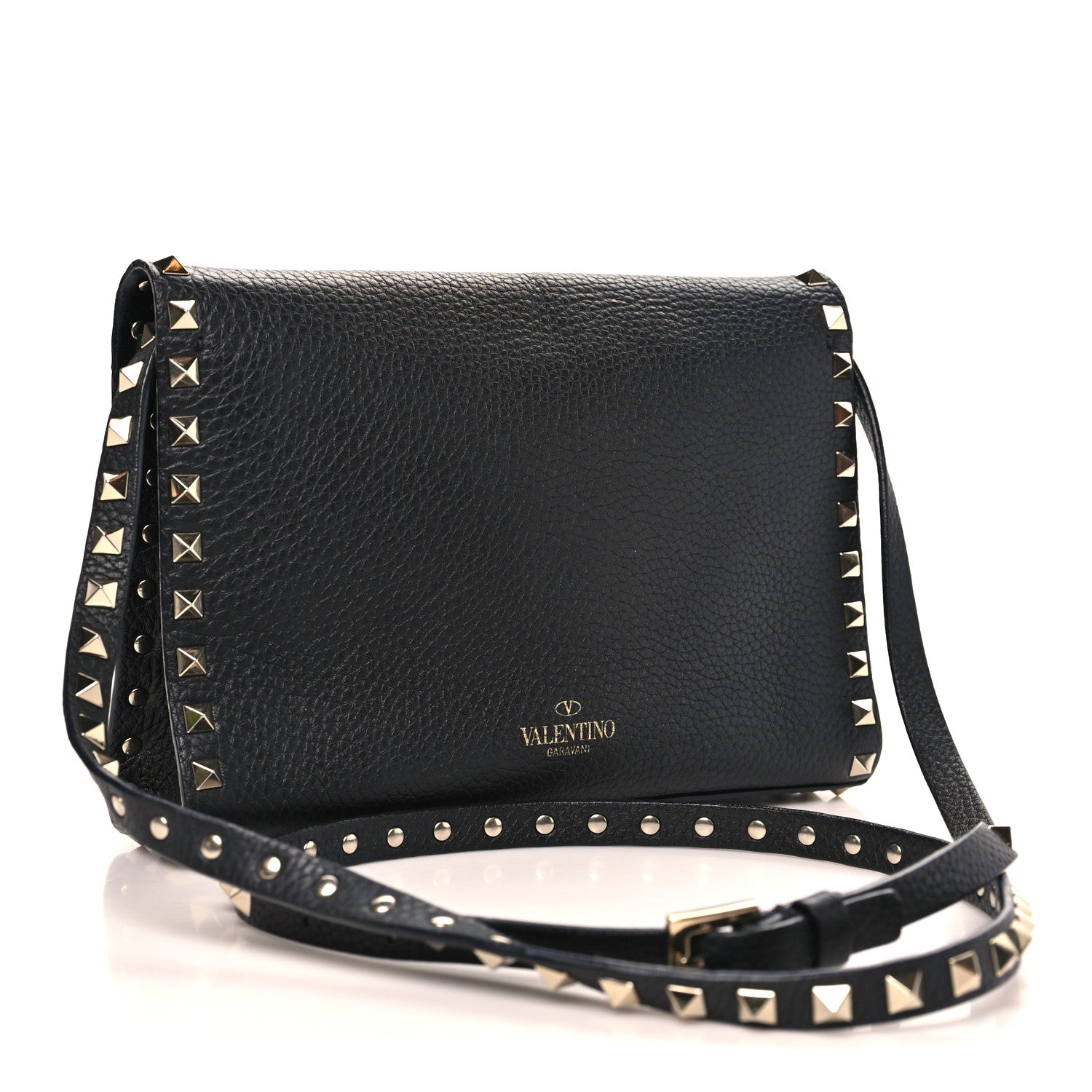Valentino Garavani Pebbled Calfskin Medium Rockstud Flip Lock Crossbody Bag Black 2 of 8