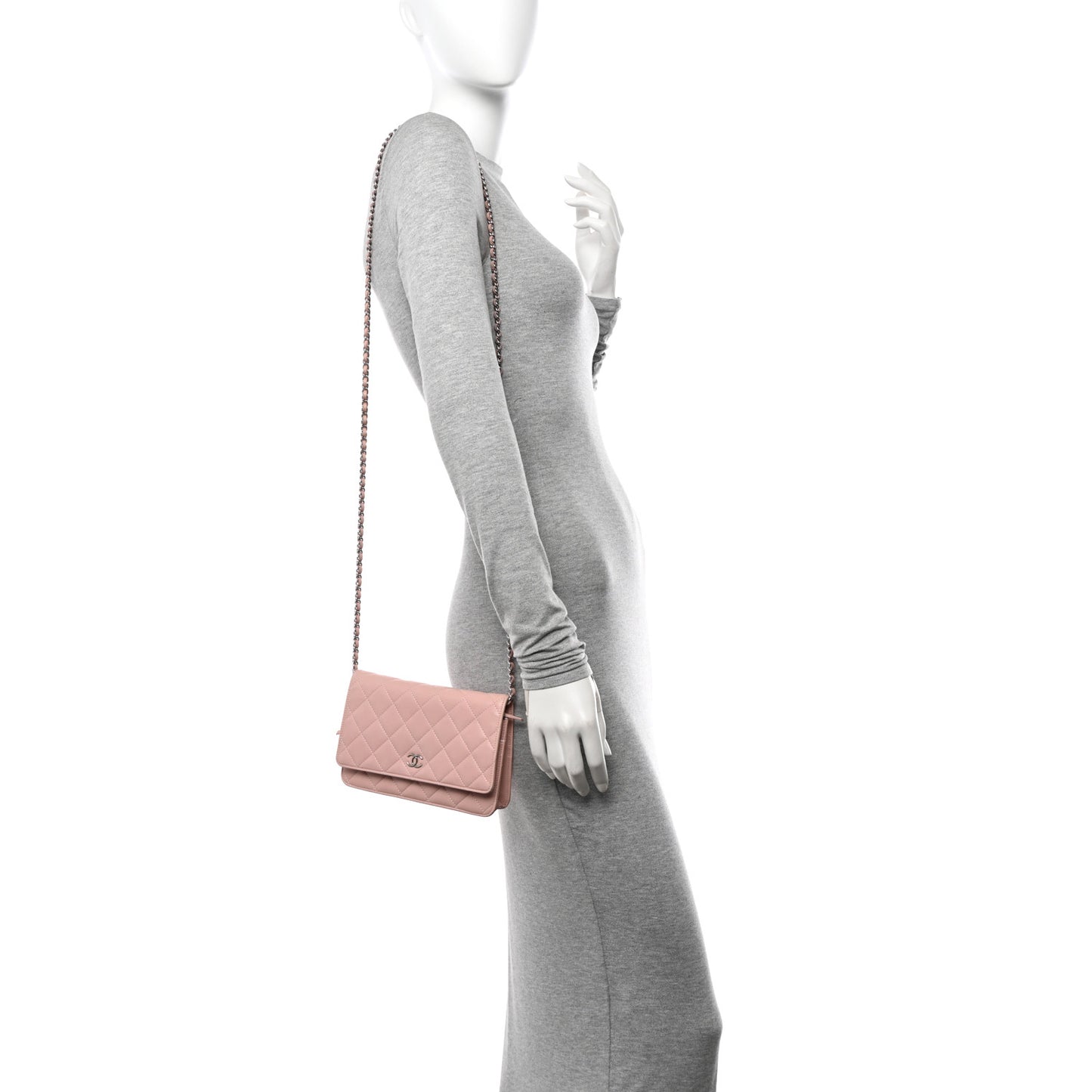 Lambskin Quilted Wallet On Chain WOC Pink