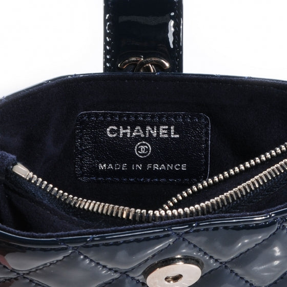 Patent Quilted Mini Phone Holder Clutch Dark Blue
