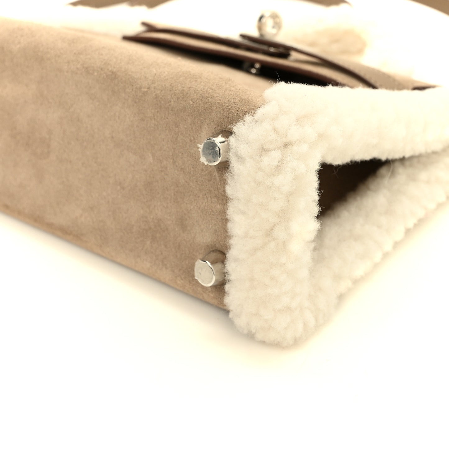 Veau Grizzly Mouton Shearling Swift Teddy Mini Kelly 20 Gris Caillou Ecru Etoupe