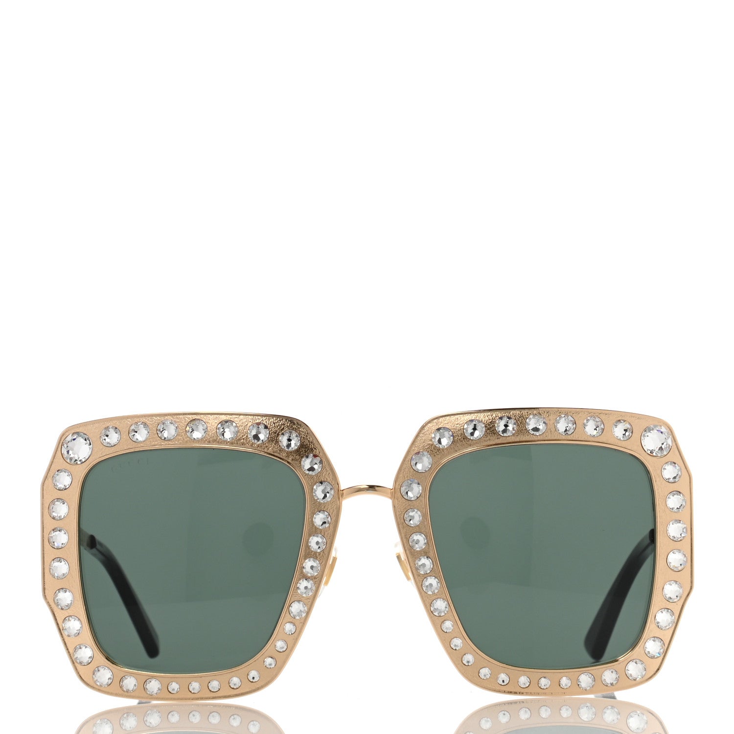 Gucci Metal Acetate Crystal Oversize GG0115S Sunglasses Gold 2 of 9