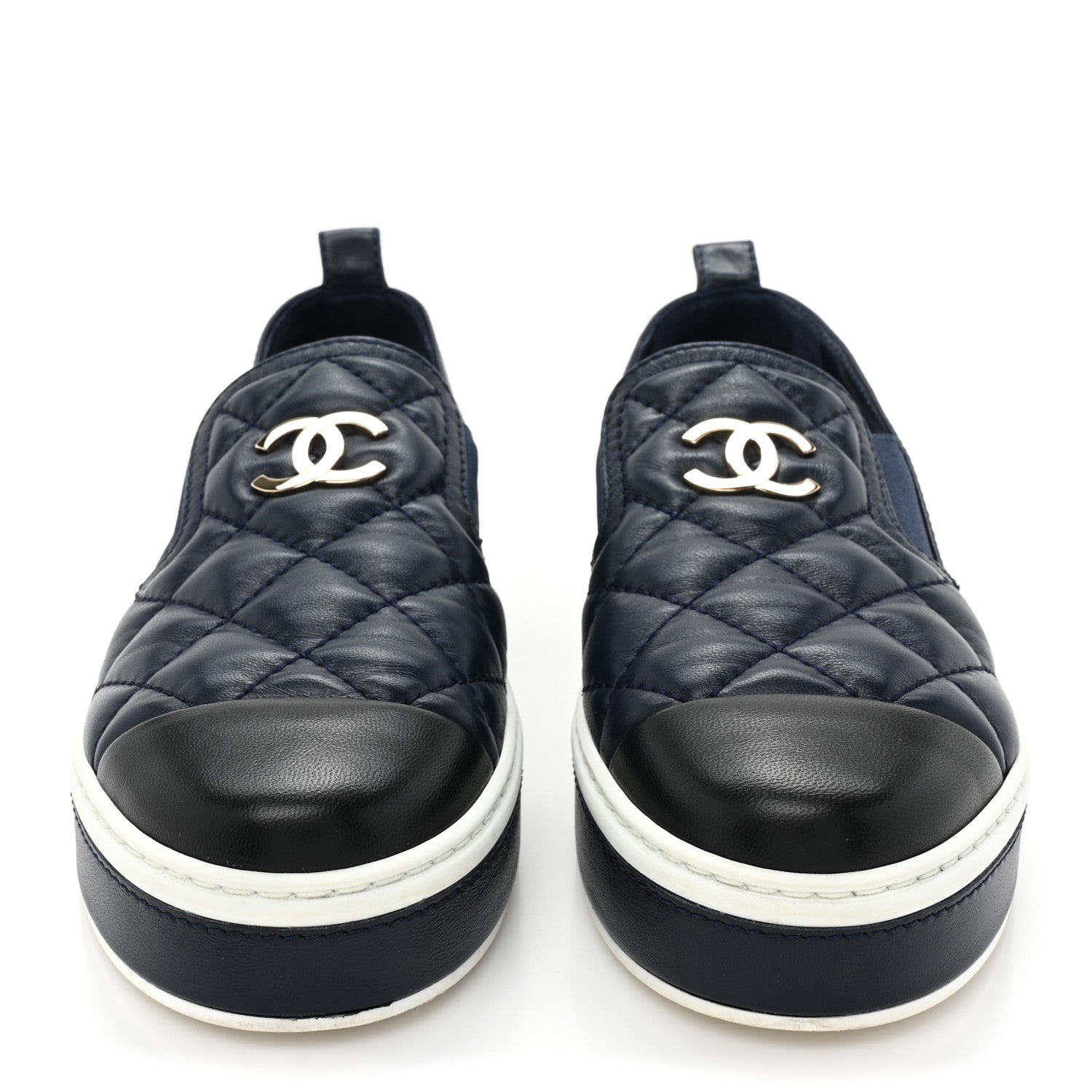 Chanel Lambskin Quilted Womens CC Stroll Sneakers 37 Dark Blue Black 2 of 9