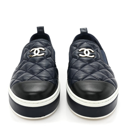 Chanel Lambskin Quilted Womens CC Stroll Sneakers 37 Dark Blue Black 2 of 9