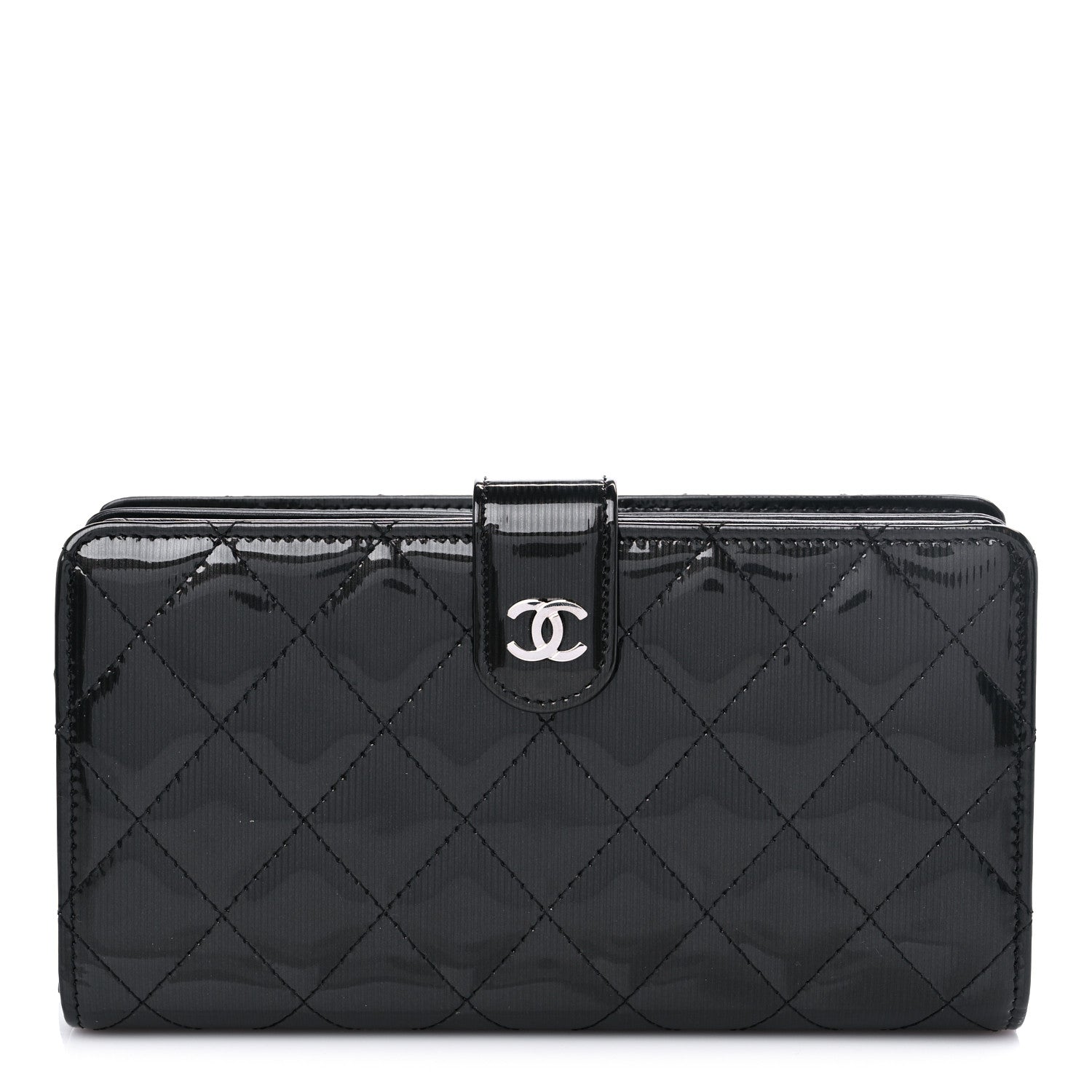 Chanel Striated Patent Quilted Zipped Pocket Long Wallet Black 1 of 11