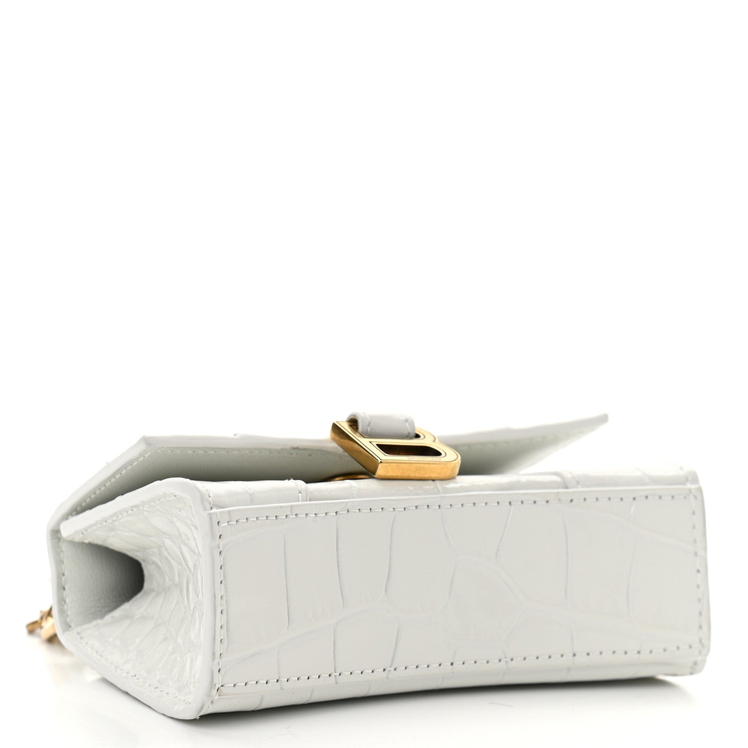 Balenciaga Shiny Calfskin Crocodile Embossed Hourglass Top Handle Bag Mini with Chain White 4 of 11