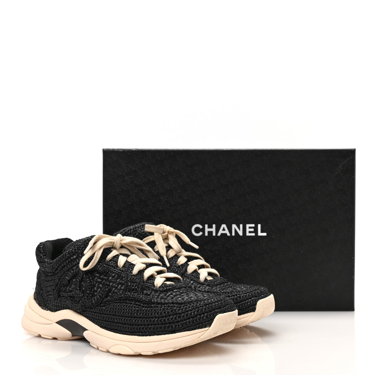 Braided Raffia Womens CC Sneakers 38 Black