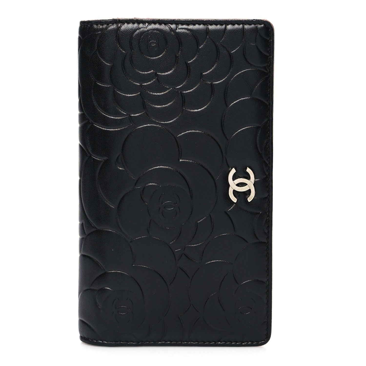 Chanel Lambskin Camellia Embossed Yen Wallet Black 1 of 10