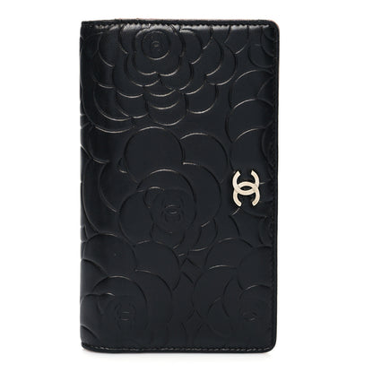 Chanel Lambskin Camellia Embossed Yen Wallet Black 1 of 10