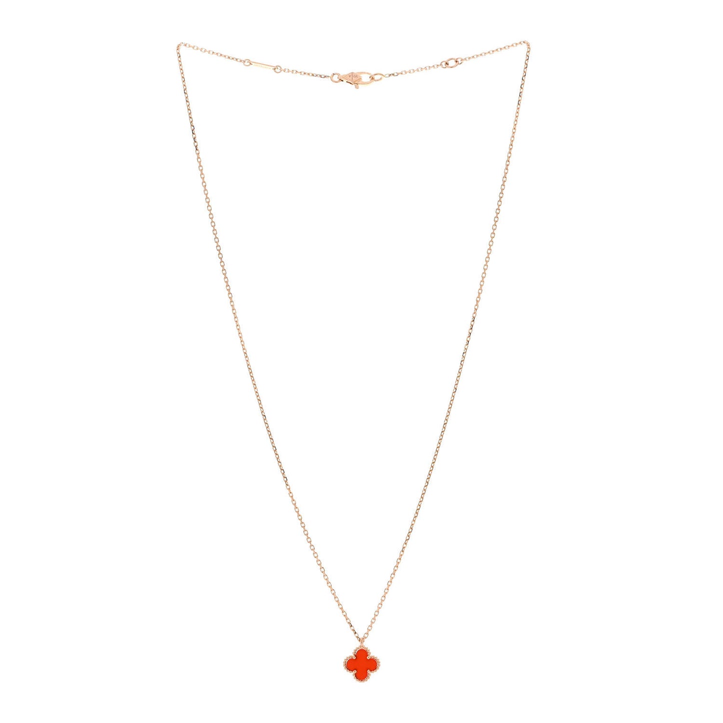 18K Rose Gold Carnelian Sweet Alhambra Pendant Necklace