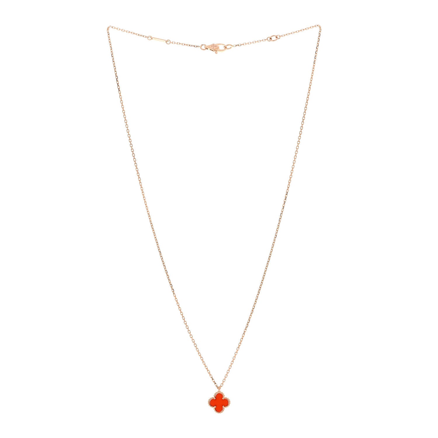 Van Cleef & Arpels 18K Rose Gold Carnelian Sweet Alhambra Pendant Necklace 3 of 5