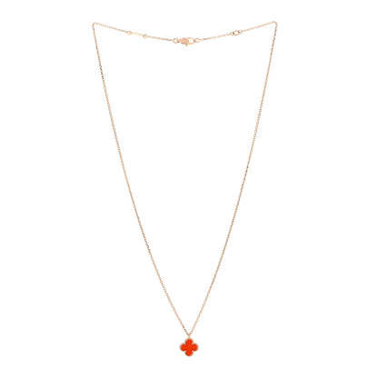 Van Cleef & Arpels 18K Rose Gold Carnelian Sweet Alhambra Pendant Necklace 3 of 5