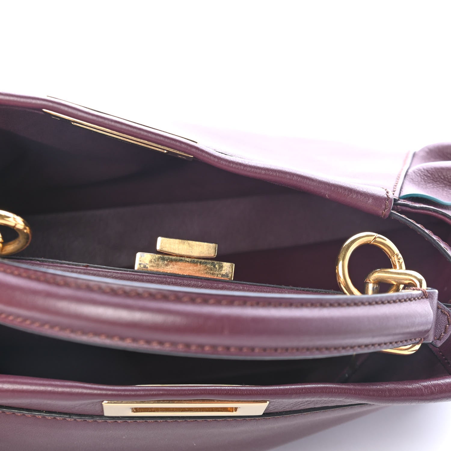 Fendi Vitello Seta Waves Bi-Color Medium Peekaboo Iconic Satchel Bordeaux Latte 4 of 4