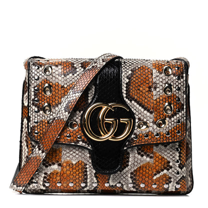 Gucci Snakeskin Medium Arli Flap Shoulder Bag Cognac Black 1 of 4