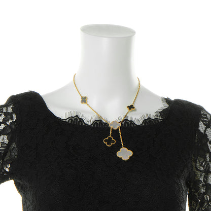 Van Cleef & Arpels 18K Yellow Gold Mother of Pearl Onyx 6 Motifs Magic Alhambra Necklace 2 of 7