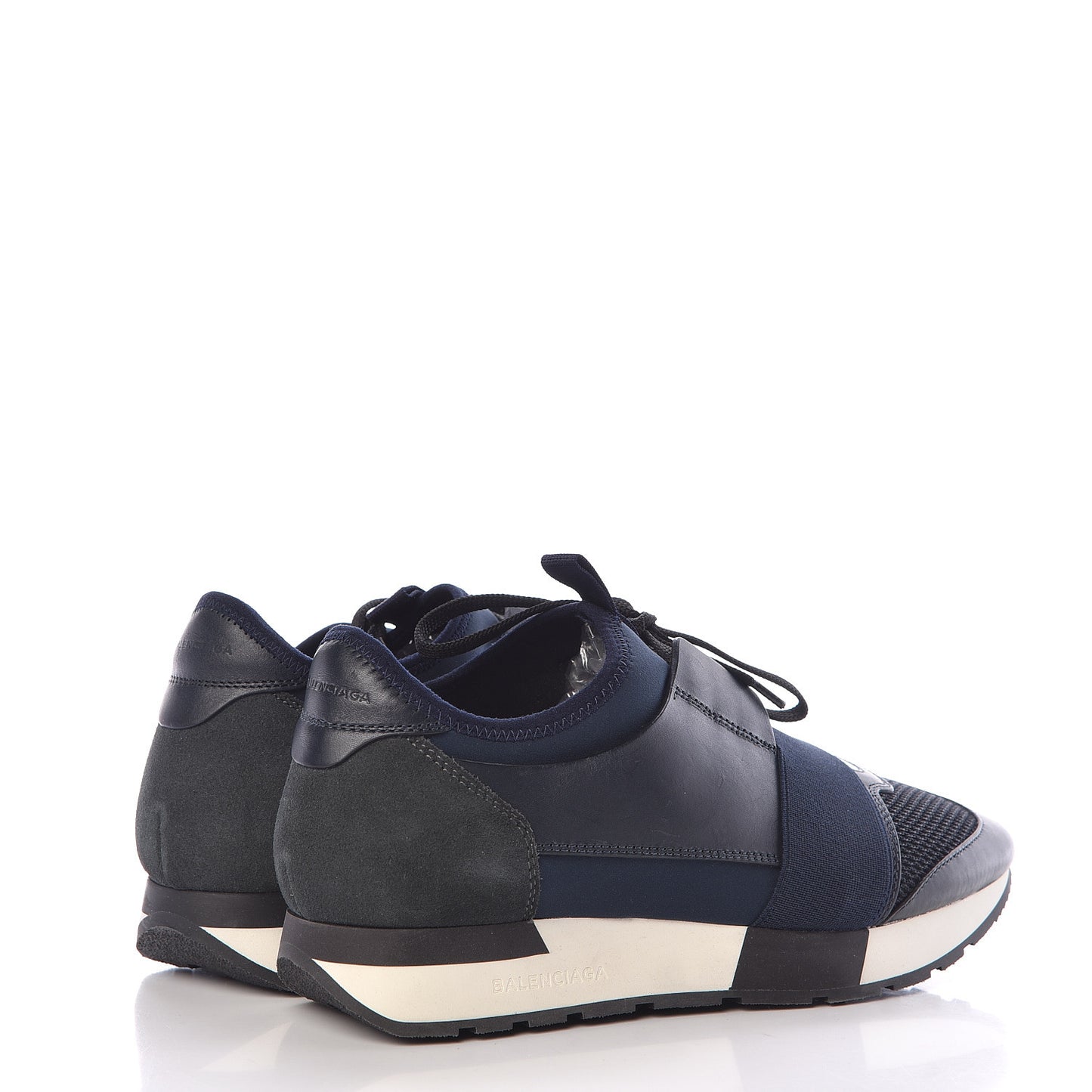 Mesh Calfskin Neoprene Suede Womens Race Runner Sneakers 40 Bleu Nuit