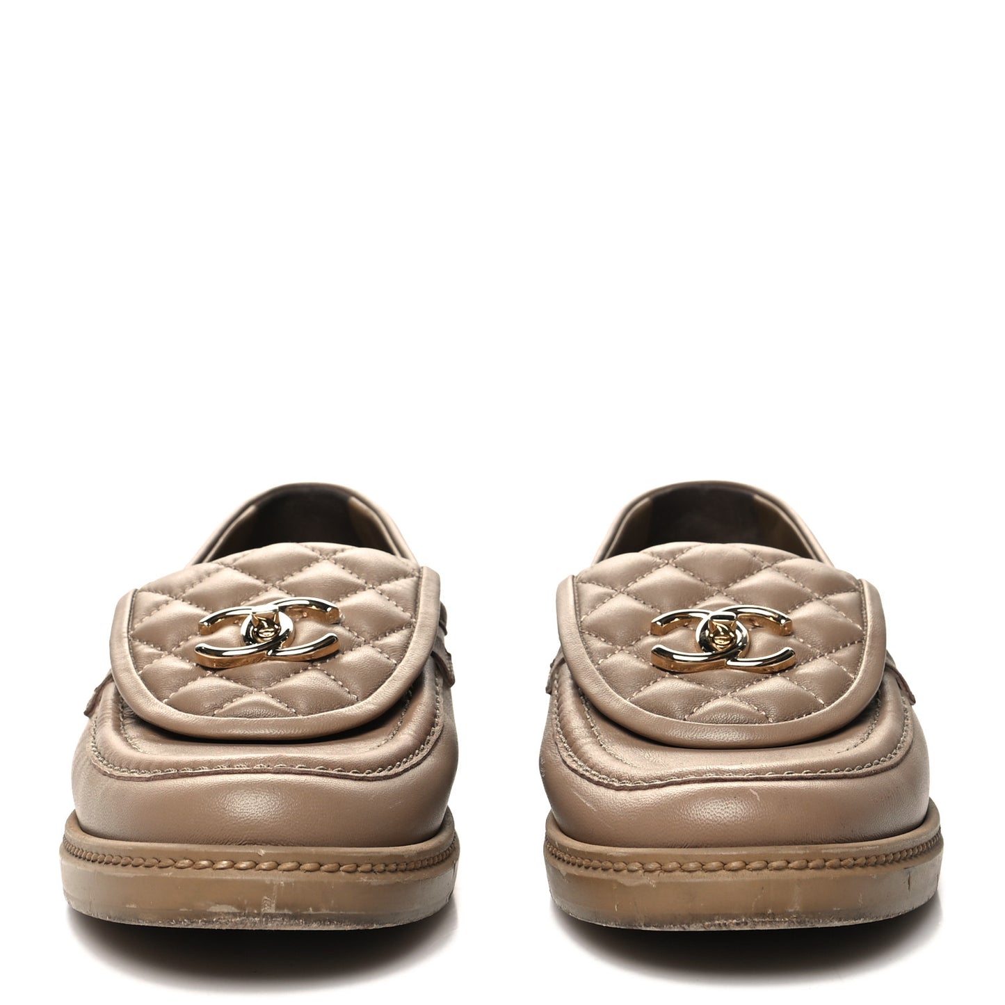 Lambskin Quilted CC Turnlock Loafers 38.5 Beige