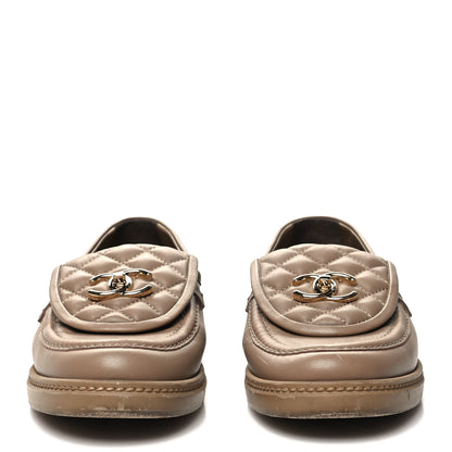 Chanel Lambskin Quilted CC Turnlock Loafers 38.5 Beige 2 of 9
