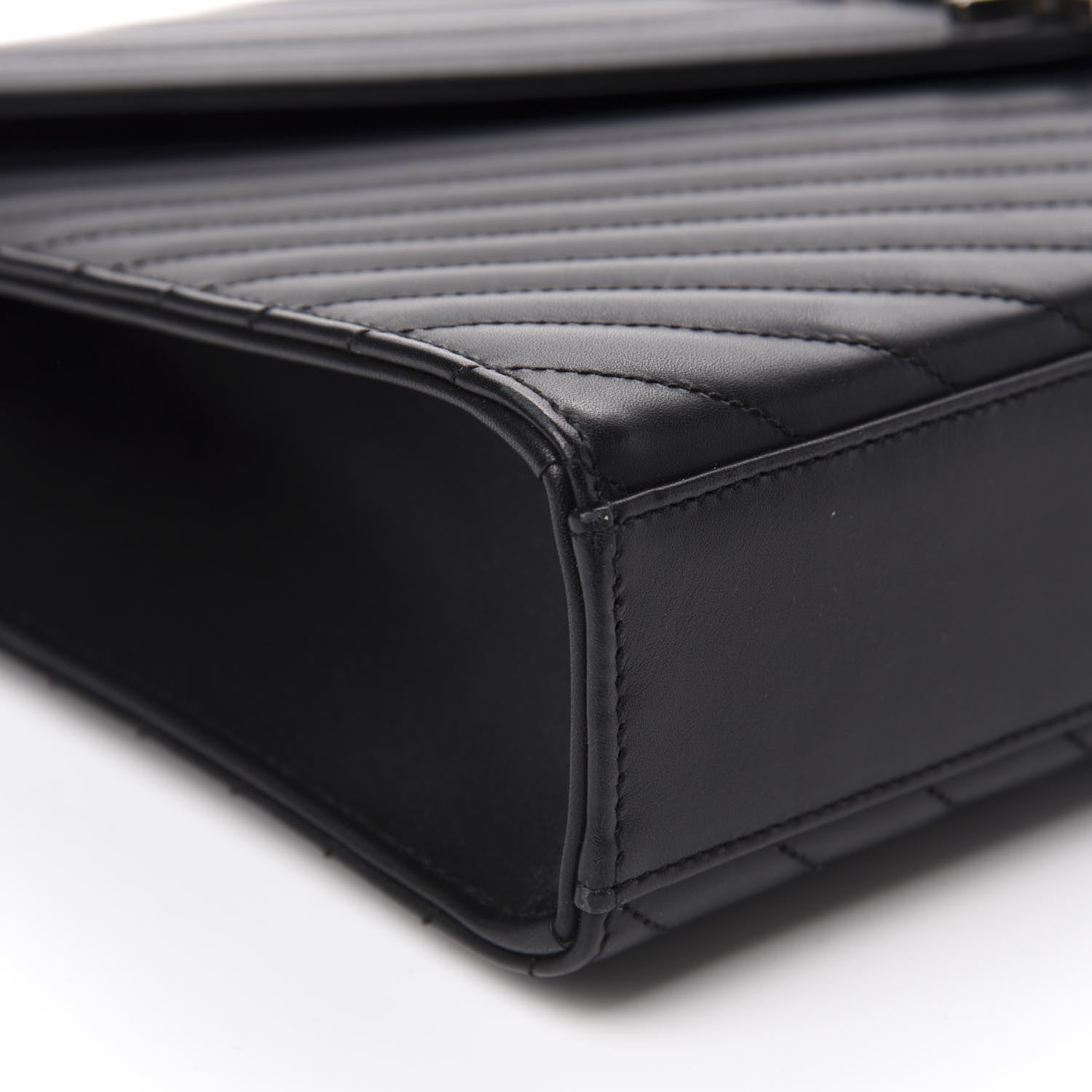 Saint Laurent Smooth Calfskin Matelasse Chevron Large Monogram Satchel Black 6 of 11