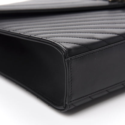 Saint Laurent Smooth Calfskin Matelasse Chevron Large Monogram Satchel Black 6 of 11
